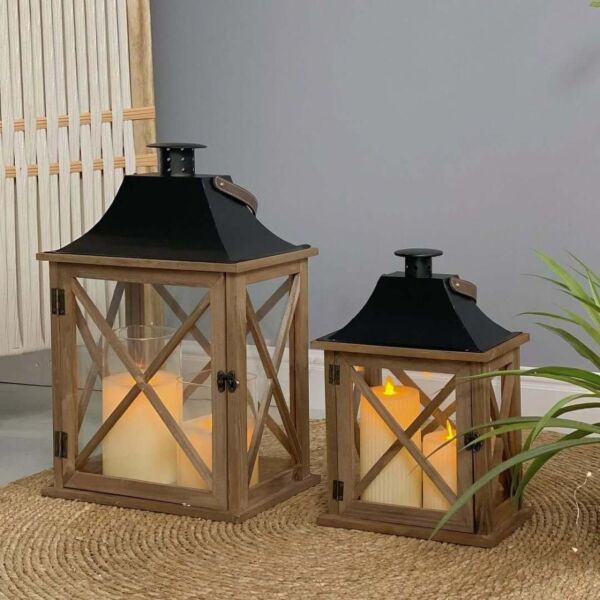 طقم فانوس خشب قطعتين مازول