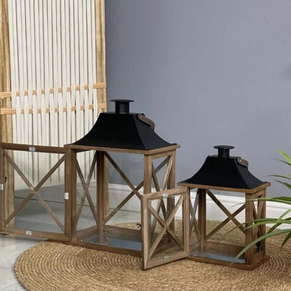 طقم فانوس خشب قطعتين مازول