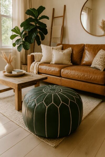 مقعد بوف جلد طراز مغربي