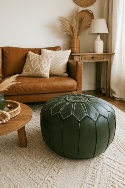 مقعد بوف جلد طراز مغربي