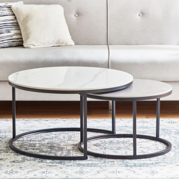 طاولة قهوة من الحجر الملبد من مارويل - طقم من قطعتين