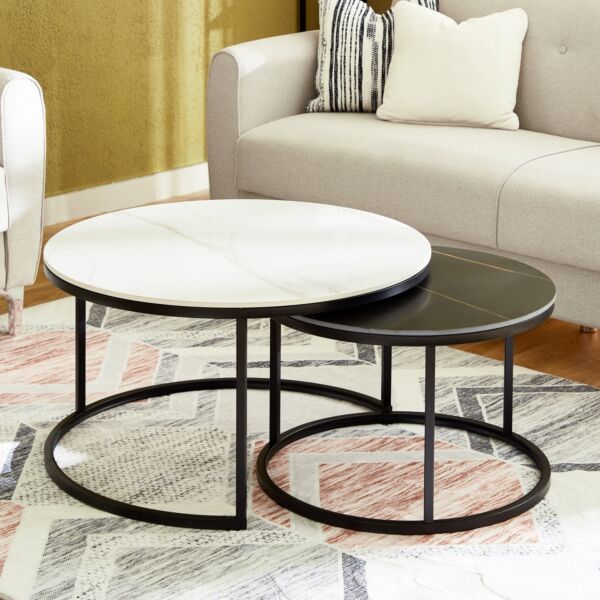 طاولة قهوة من الحجر الملبد من مارويل - طقم من قطعتين