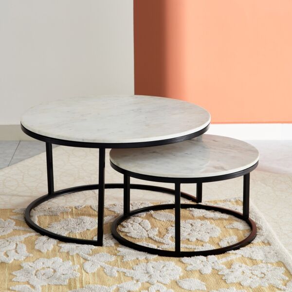 طقم طاولات قهوة مستديرة بسطح رخام - هارفي
