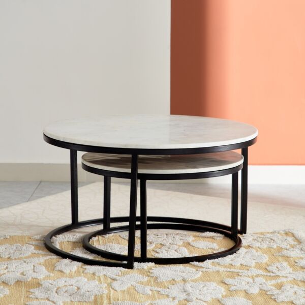طقم طاولات قهوة مستديرة بسطح رخام - هارفي