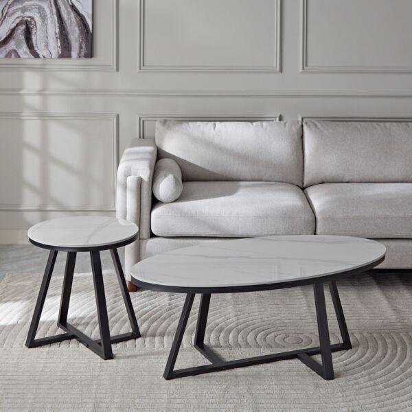 طقم طاولة قهوة حجر قطعتين - برشلونة