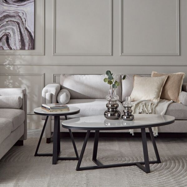 طقم طاولة قهوة حجر قطعتين - برشلونة