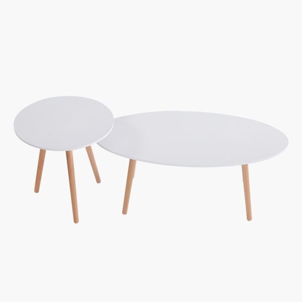 طقم 2 طاولة قهوة بيضاوية بأرجل من الخشب الصلب من توتو