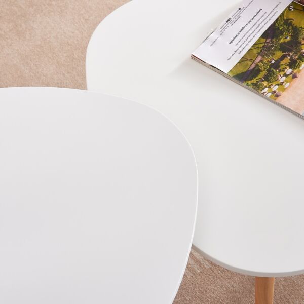 طقم 2 طاولة جانبية متداخلة بأرجل من الخشب الصلب من توتو