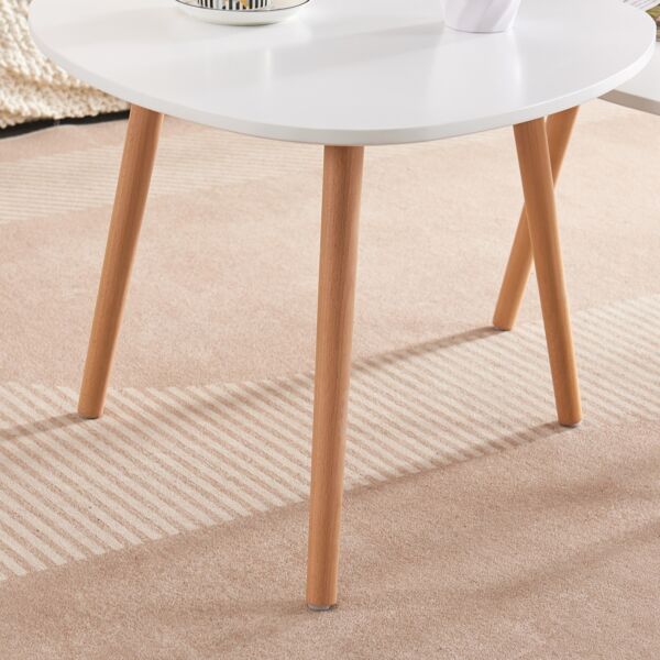 طقم 2 طاولة جانبية متداخلة بأرجل من الخشب الصلب من توتو