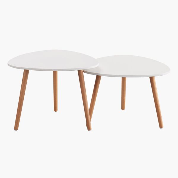 طقم 2 طاولة جانبية متداخلة بأرجل من الخشب الصلب من توتو