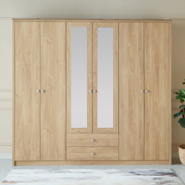 خزانة ملابس 6 أبواب بمرآة و 2 أدراج - نورديكا