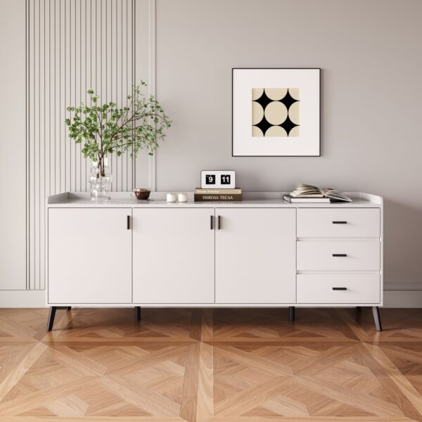 خزانة جانبية كبيرة 2 متر بـ3 أبواب و3 أدراج وسطح حجري ملبد من مارويل