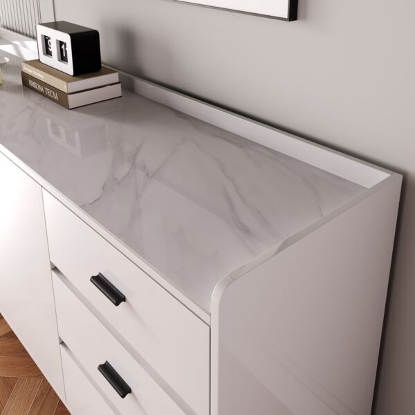 خزانة جانبية كبيرة 2 متر بـ3 أبواب و3 أدراج وسطح حجري ملبد من مارويل