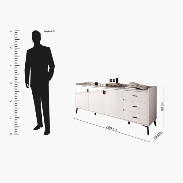 خزانة جانبية كبيرة 2 متر بـ3 أبواب و3 أدراج وسطح حجري ملبد من مارويل