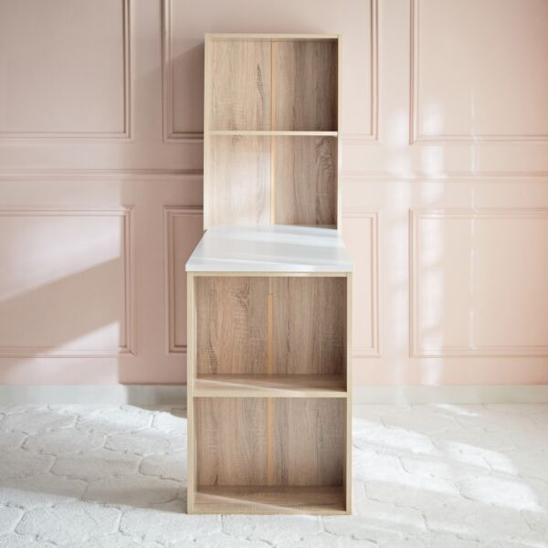 مكتب دراسة طويل بسطح ميلامين مع خزانة كتب من أكسفورد