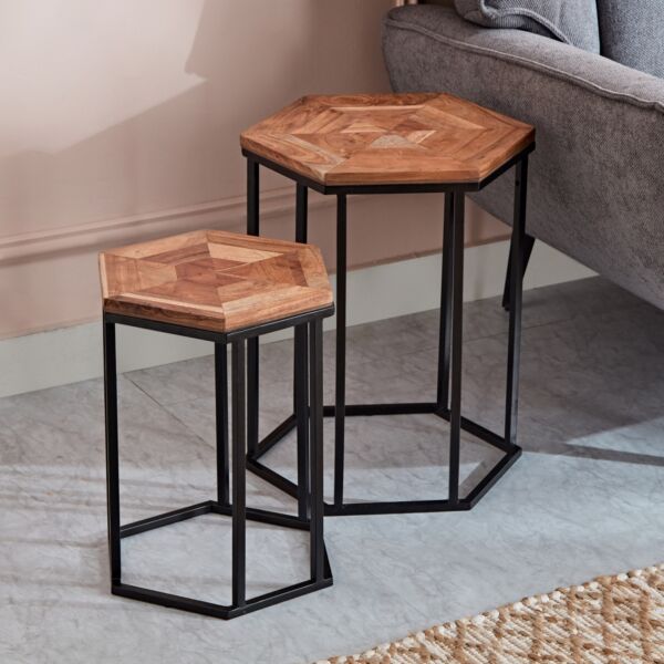 طقم طاولات جانبية متداخلة قطعتين من شيفرون