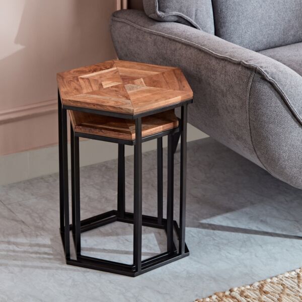 طقم طاولات جانبية متداخلة قطعتين من شيفرون