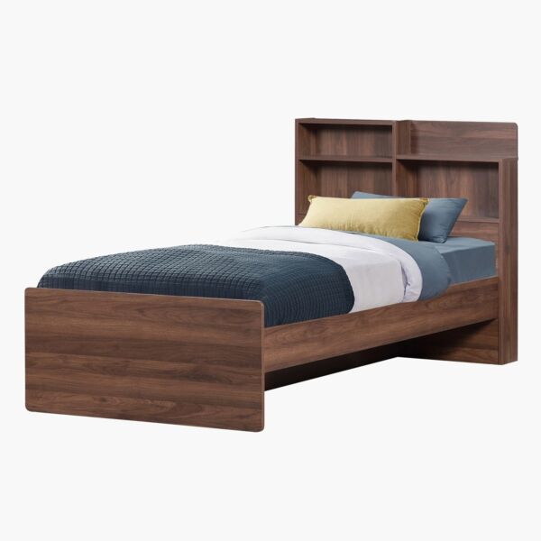 سرير فردي بلوح رأسي ومساحة تخزين من فانيلا - 90x190 سم