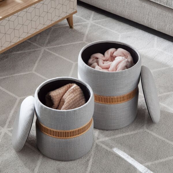 مسند قدم بمساحة تخزين حلقي منسوج من الخيزران من نورديكا - طقم من قطعتين