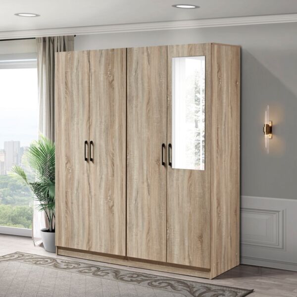 دولاب ملابس 4 أبواب مع مرآة ودرج بقفل من أويسيس كامبريدج