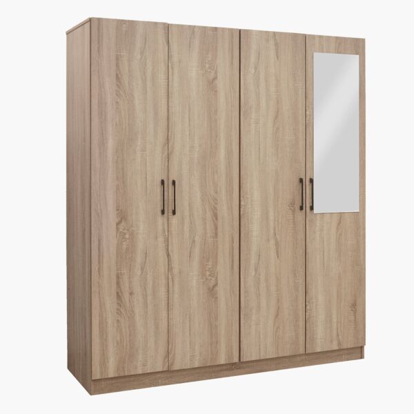 دولاب ملابس 4 أبواب مع مرآة ودرج بقفل من أويسيس كامبريدج