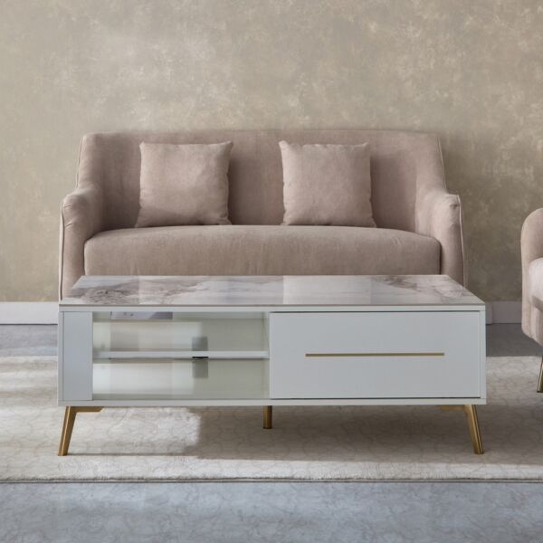 طاولة قهوة بسطح من الحجر الملبد باللؤلؤ