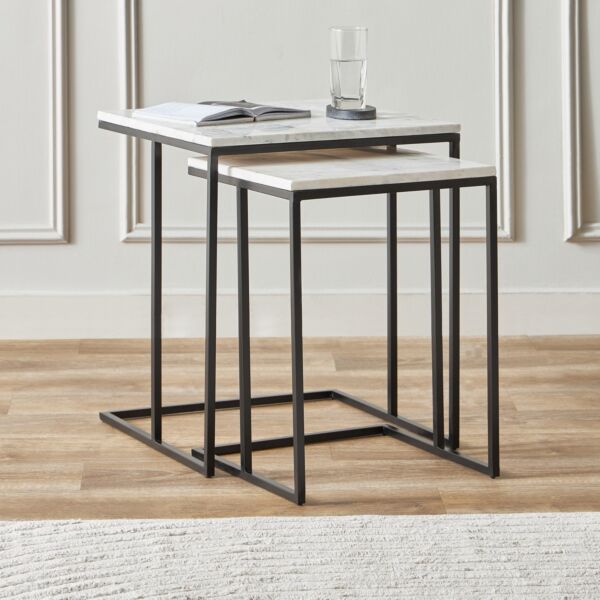 طاولات متداخلة بسطح رخام من دو - طقم من قطعتين