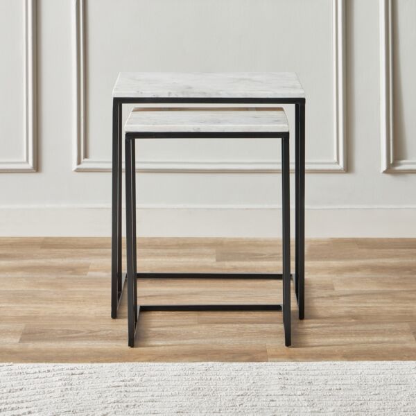 طاولات متداخلة بسطح رخام من دو - طقم من قطعتين