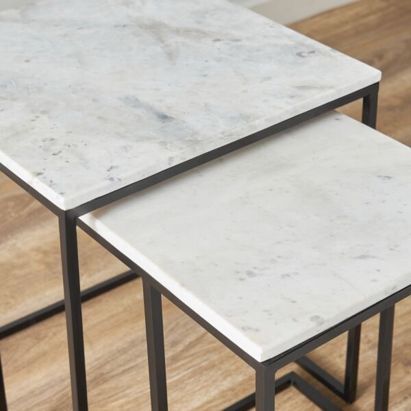 طاولات متداخلة بسطح رخام من دو - طقم من قطعتين