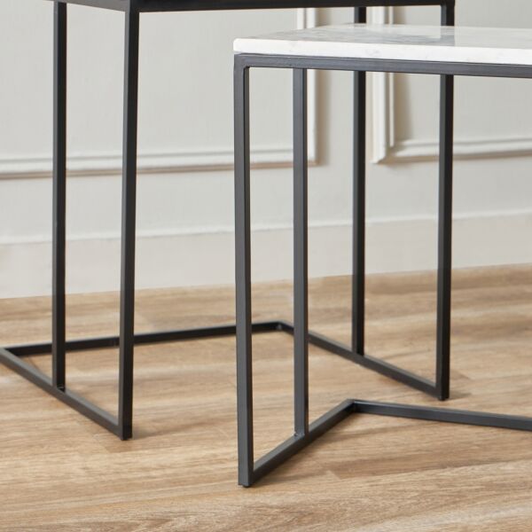 طاولات متداخلة بسطح رخام من دو - طقم من قطعتين