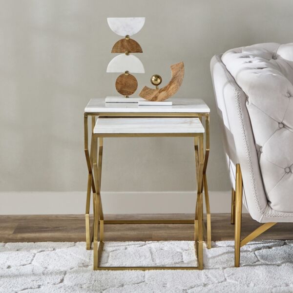 طقم طاولات جانبية متداخلة بسطح رخام - أوتيس