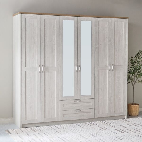 دولاب ملابس 6 أبواب بدرجين ومرآة من بروكلين