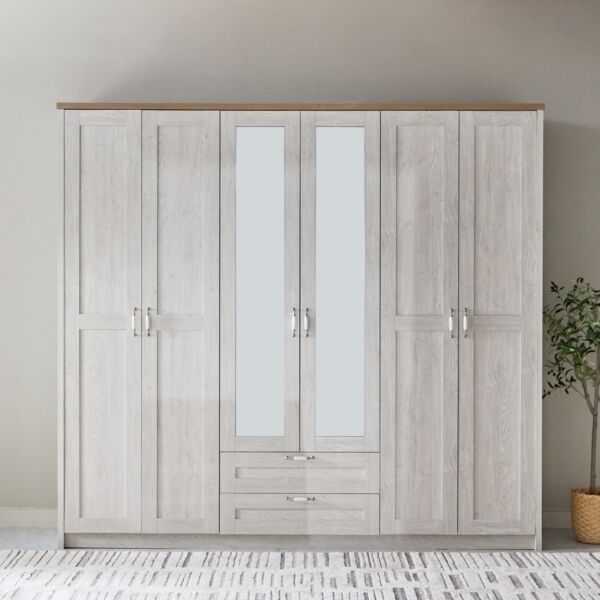 دولاب ملابس 6 أبواب بدرجين ومرآة من بروكلين