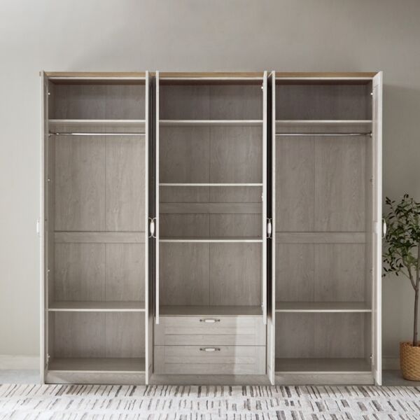 دولاب ملابس 6 أبواب بدرجين ومرآة من بروكلين