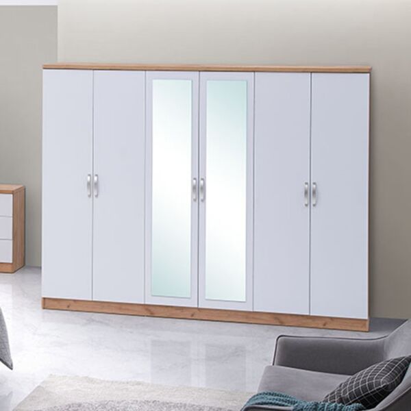 خزانة ملابس 6 أبواب مع مرآتين جونو