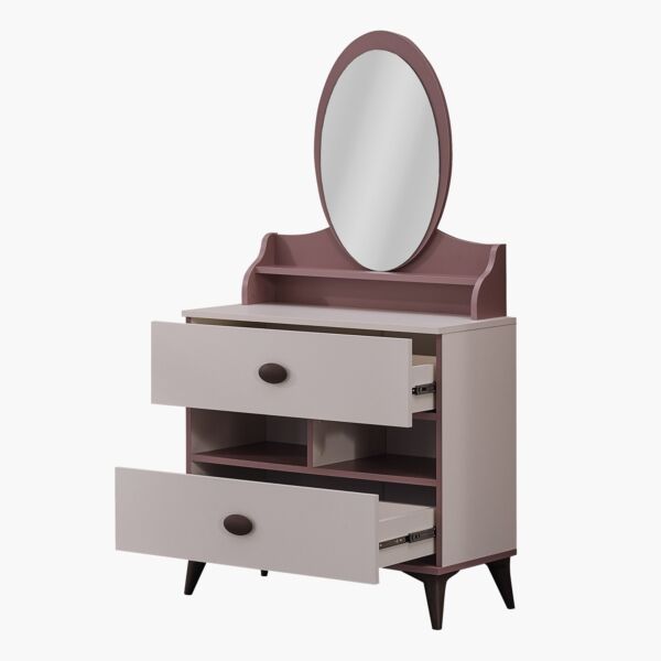 طاولة تزيين بمرآة ودرجين وأرفف مفتوحة - مايبيل