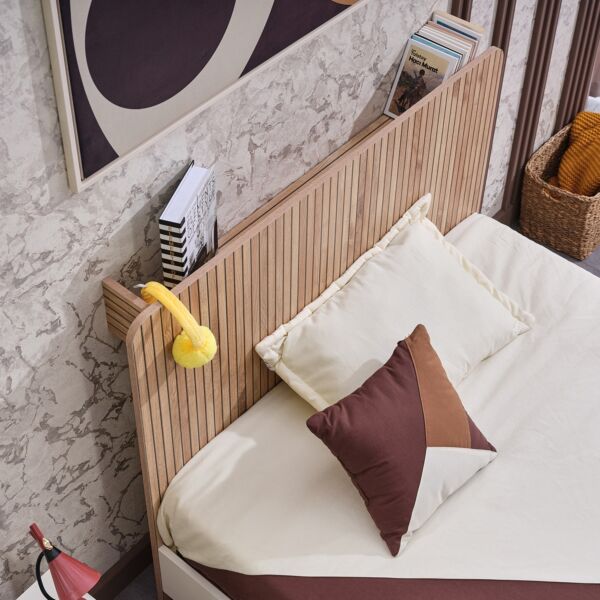 سرير توين ذكي بلوح رأسي بمساحة تخزين من بولو - 120x200 سم