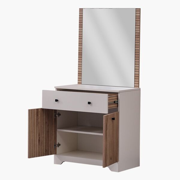 طاولة تزيين مع مرآة بدرج واحد وببابين من بولو