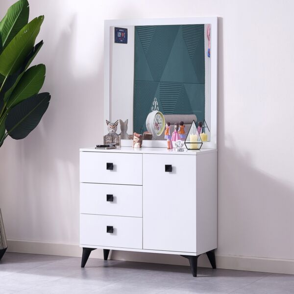 طاولة تزيين 3 أدراج وباب مع مرآة - ستار