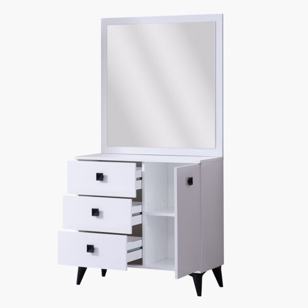 طاولة تزيين 3 أدراج وباب مع مرآة - ستار