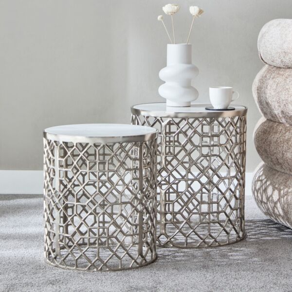 طقم طاولات جانبية بسطح رخامي - تاليثا