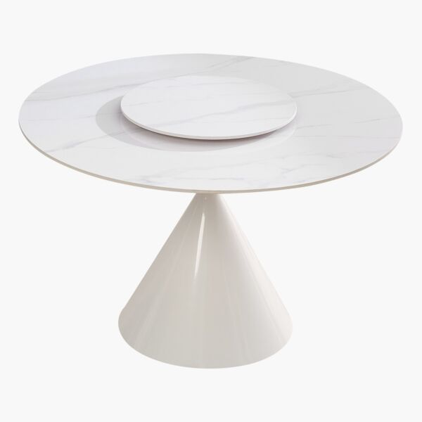 طاولة سفر مستديرة بسطح من الحجر الملبّد لـ 4 مقاعد مع صينية دوّارة من سيبريس