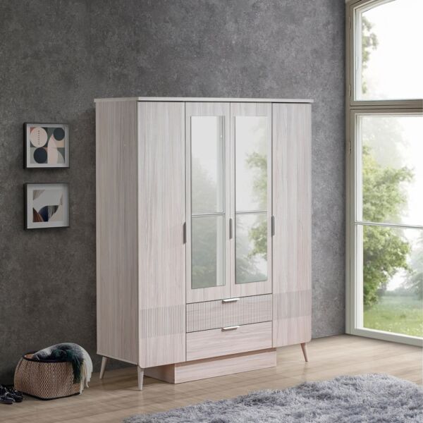 خزانة ملابس بـ 4 أبواب ودرجين ومرآة من إلمود