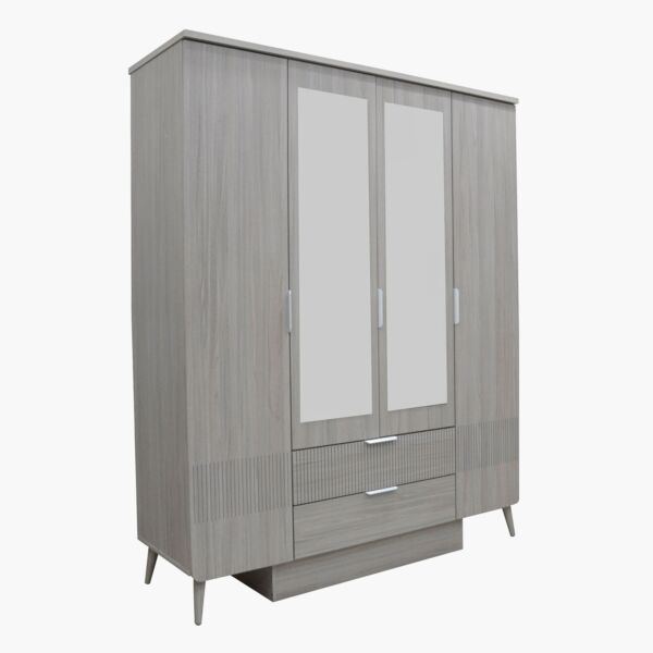 خزانة ملابس بـ 4 أبواب ودرجين ومرآة من إلمود