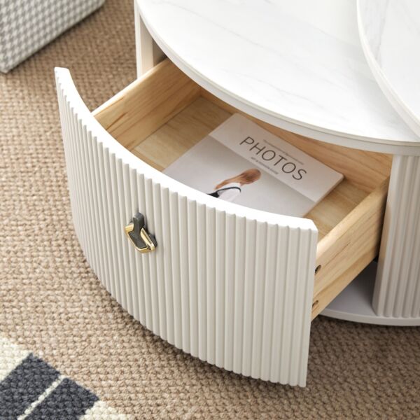 طاولة قهوة قابلة للتمديد من الحجر المتكلس مع مسند قدم من جيسيكا