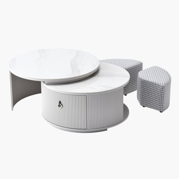 طاولة قهوة قابلة للتمديد من الحجر المتكلس مع مسند قدم من جيسيكا