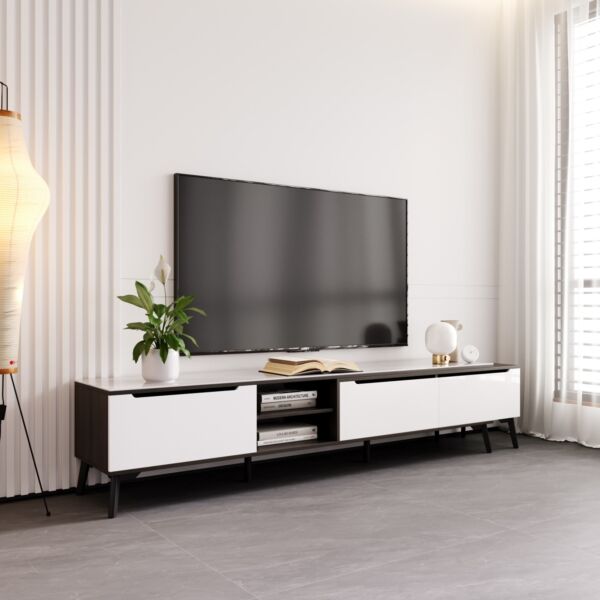 طاولة تلفزيون قابلة للتمديد سطح حجر متكلس 98 بوصة مادورا