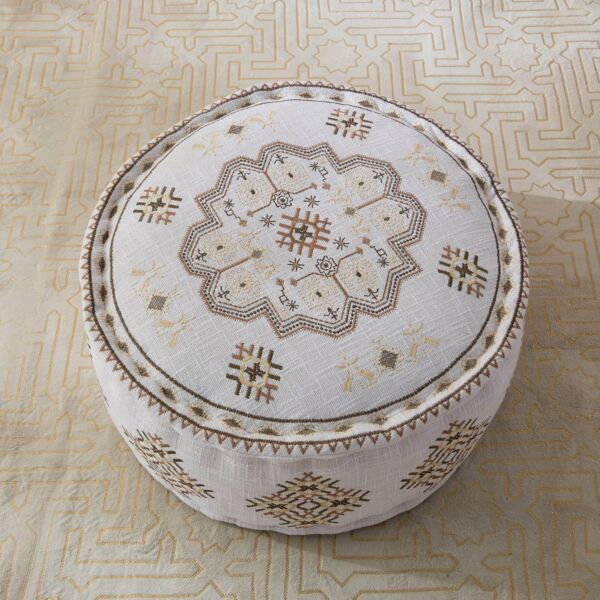 مقعد بف ميداليون مطرز من مهرجان زهرة - 60x60x25 سم