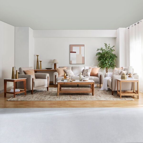 طاولة جانبية طويلة بسطح رخامي مع رف من ميدتاون