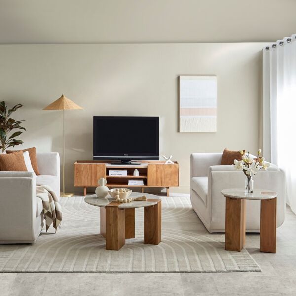 طاولة جانبية مستديرة بسطح رخامي من سيول